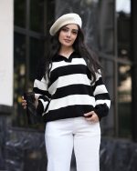 بافت راه راه یقه دار مشکی 4012 - تصویر 5