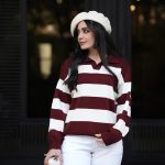 بافت راه راه یقه دار زرشکی 4013