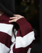 بافت راه راه یقه دار زرشکی 4013 - تصویر 2